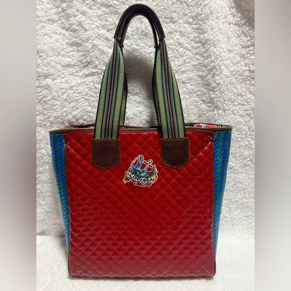 Consuela Quilted Red Patent Floral Embroidered Tote - Picture 2 of 16